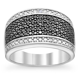 Sterling Silver Black & White Diamond Band Ring