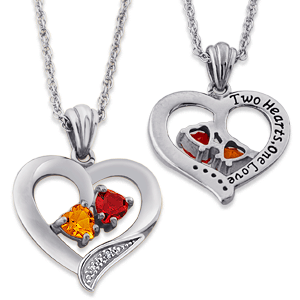 Silver Plated Couple's Birthstone Heart Pendant with Diamond Accent