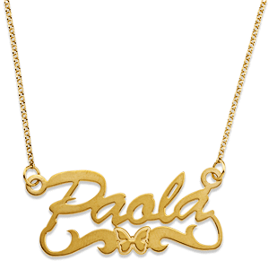 14K Gold over Sterling Name Necklace with Butterfly Tail