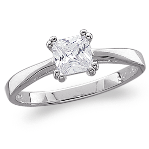 Sterling Silver Square-Cut CZ Solitaire Wedding Ring