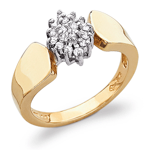 18K Gold over Sterling Genuine 1/4 Carat Diamond Cluster Ring