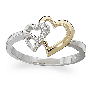 Sterling Silver Two-Tone Genuine Diamond Hearts Ring
