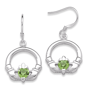 Sterling Silver Birthstone Claddagh Earrings