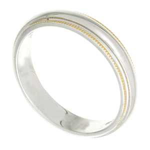 Sterling Silver Slim Two-tone Beaded Edge Band