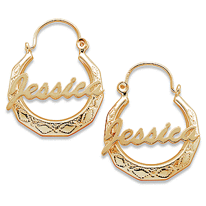 18K Gold over Sterling Gypsy Style Name Hoop Earrings