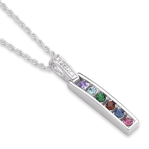 Sterling Silver Channel Set Birthstone Bar Necklace with Diamond Accent