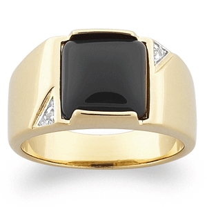 Men's Genuine Onyx and Diamond Accent Ring in 14K Gold over Sterling