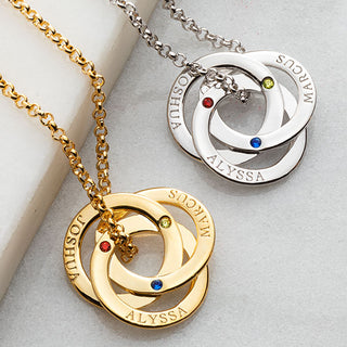 14K Gold Plated Interlocking Rings with Birthstones Name Necklace