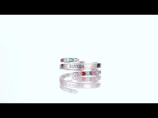 14K Gold Plated Engraved Family Birthstone Bypass Ring