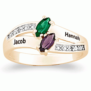 14K Gold over Sterling Couples Marquise Name and Birthstone Ring